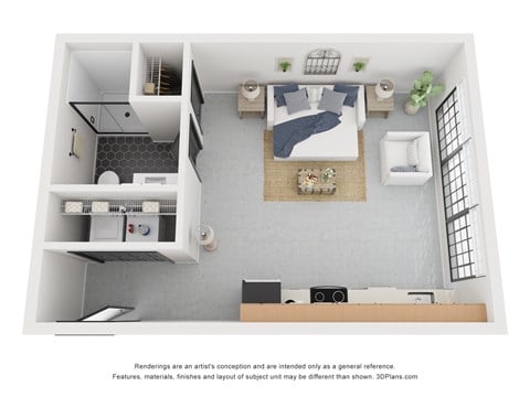 Floor plan for studio, 1 bath, 420 sqft